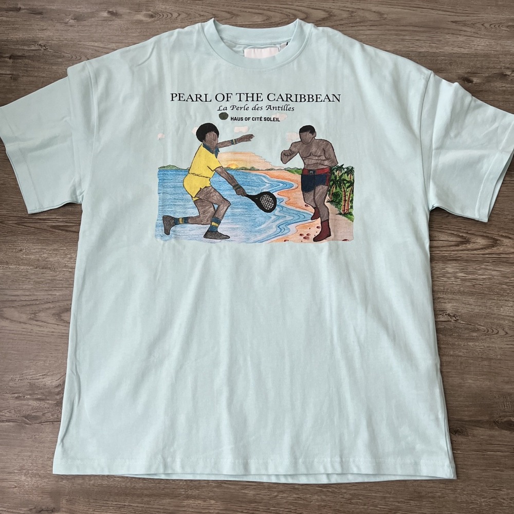 Haus of Cité Soleil Pearl of the Caribbean T-Shirt Mens M Blue Relaxed Graphic
